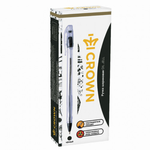 Ручка шариковая масляная CROWN Oil Jell, ЧЕРНАЯ, узел 0,7 мм, линия письма 0,5 мм, OJ-500B
