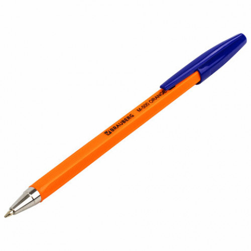 Ручка шариковая BRAUBERG M-500 ORANGE, СИНЯЯ, корпус оранжевый, узел 0,7 мм, линия письма 0,35 мм, 143448