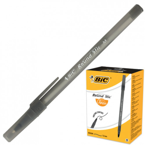 Ручка шариковая BIC Round Stic, ЧЕРНАЯ, корпус черный, узел 1 мм, линия письма 0,32 мм, 920568