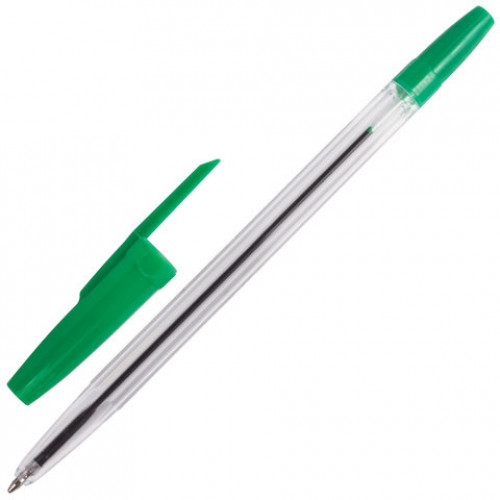 Ручка шариковая BRAUBERG Line, ЗЕЛЕНАЯ, корпус прозрачный, узел 1 мм, линия письма 0,5 мм, 141342