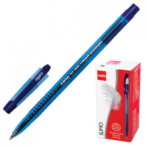 Ручка шариковая масляная CELLO Slimo, СИНЯЯ, корпус тонированный синий, узел 1 мм, линия письма 0,8 мм, 305089020