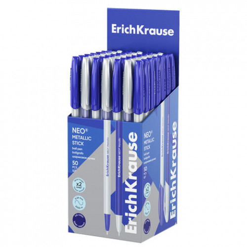 Ручка шариковая ERICH KRAUSE Neo Stick Metallic, СИНЯЯ, корпус ассорти, узел 0,7 мм, 61009