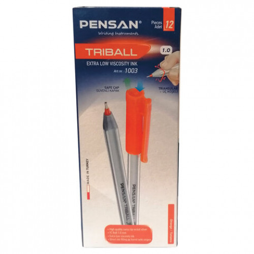 Ручка шариковая масляная PENSAN Triball, ОРАНЖЕВАЯ, трехгранная, узел 1 мм, линия письма 0,5 мм, 1003/12