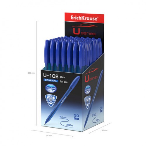 Ручка шариковая ERICH KRAUSE U-108 Stick Original, СИНЯЯ, узел 1мм, линия 0,3мм, 4759, 47595