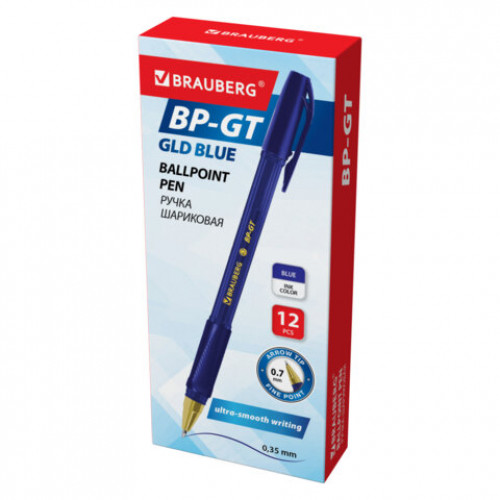 Ручка шариковая BRAUBERG BP-GT GLD BLUE, СИНЯЯ, корпус тонированный, пишущий узел 0,7 мм, линия письма 0,35 мм, 144505