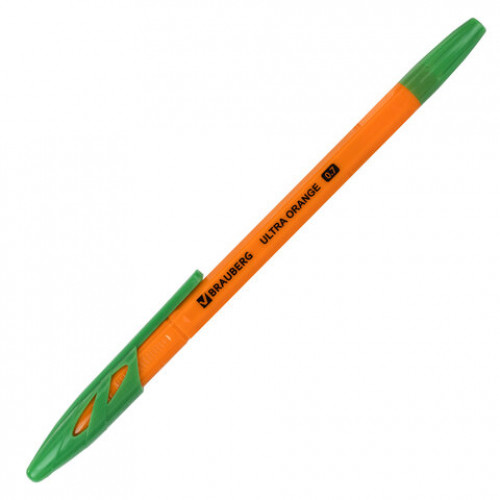 Ручка шариковая BRAUBERG ULTRA ORANGE, ЗЕЛЕНАЯ, узел 0,7 мм, чернила ГЕРМАНИЯ, наконечник ШВЕЙЦАРИЯ, 143565