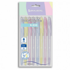 Ручки шариковые BRAUBERG X-333 PASTEL, НАБОР 8 ШТУК, СИНИЕ, узел 0,7 мм, линия письма 0,35 мм, 144531