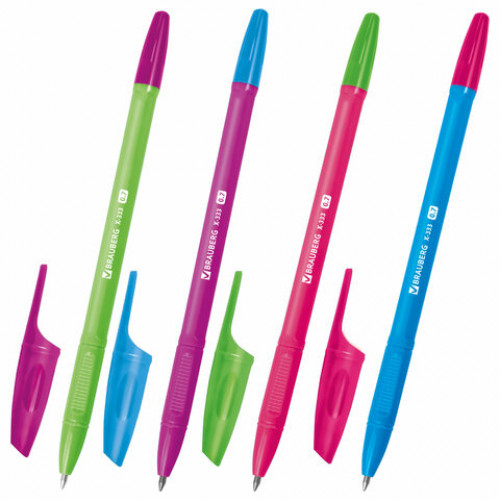 Ручки шариковые BRAUBERG X-333 NEON MIX, НАБОР 8 ШТУК, СИНИЕ, узел 0,7 мм, линия 0,35 мм, 144536