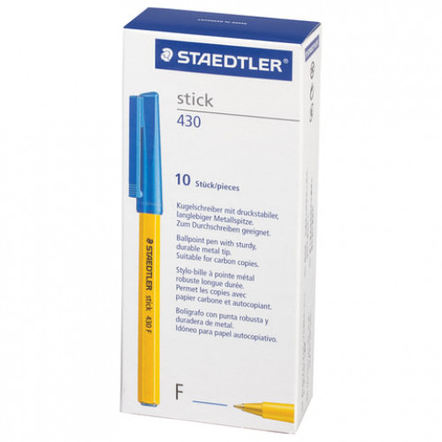 Ручка шариковая STAEDTLER (Германия) Stick, Синяя, корпус желтый, узел 0,8 мм, линия письма 0,25 мм, 430 F-3
