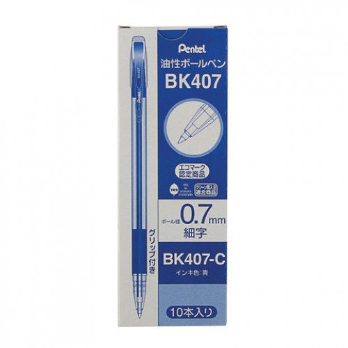 Ручка шариковая масляная с грипом PENTEL (Япония) TKO, СИНЯЯ, узел 0,7 мм, линия письма 0,27 мм, BK407-C