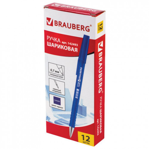 Ручка шариковая BRAUBERG Capital blue, СИНЯЯ, корпус soft-touch голубой, узел 0,7 мм, линия письма 0,35 мм, 142493