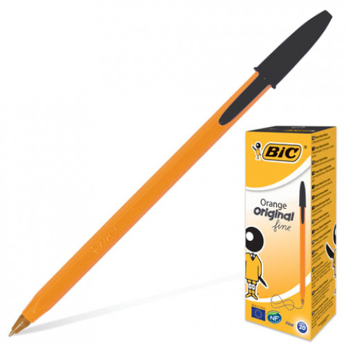 Ручка шариковая BIC Orange, ЧЕРНАЯ, корпус оранжевый, узел 0,8 мм, линия письма 0,3 мм, 8099231