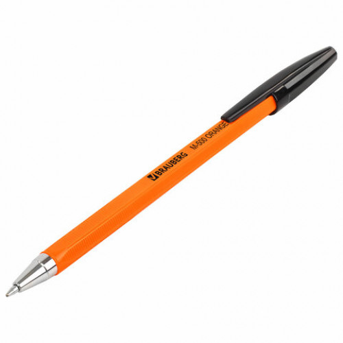 Ручка шариковая BRAUBERG M-500 ORANGE, ЧЕРНАЯ, корпус оранжевый, узел 0,7 мм, линия письма 0,35 мм, 143449