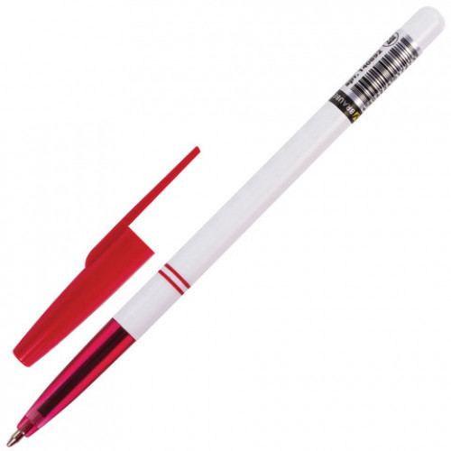 Ручка шариковая BRAUBERG Офисная, КРАСНАЯ, корпус белый, узел 1 мм, линия письма 0,5 мм, 140892
