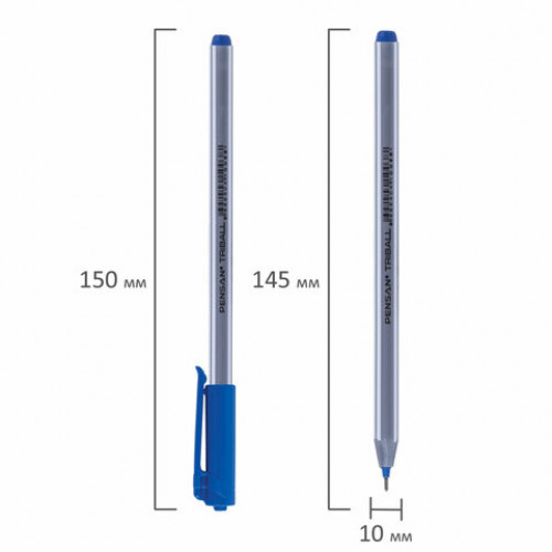 Ручка шариковая масляная PENSAN Triball, СИНЯЯ, трехгранная, узел 1 мм, линия письма 0,5 мм, 1003, 1003/12