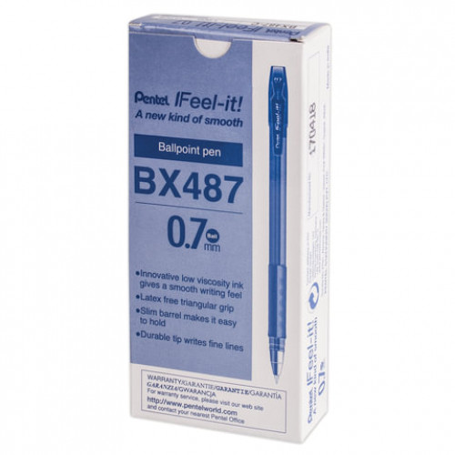 Ручка шариковая масляная с грипом PENTEL (Япония) Feel It!, СИНЯЯ, трехгранная, узел 0,7 мм, линия письма 0,27 мм, BX487, BX487-C