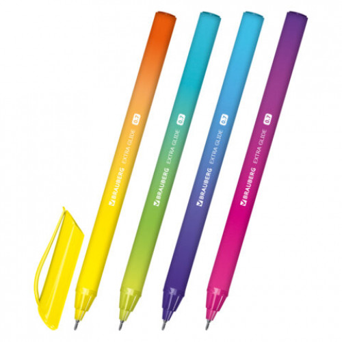 Ручка шариковая масляная BRAUBERG Extra Glide DZ, СИНЯЯ, трехгранная, корпус ассорти, игольчатый наконечник 0,7 мм, линия 0,5 мм, 144263