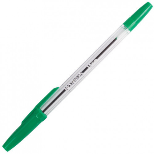 Ручка шариковая BRAUBERG Line, ЗЕЛЕНАЯ, корпус прозрачный, узел 1 мм, линия письма 0,5 мм, 141342