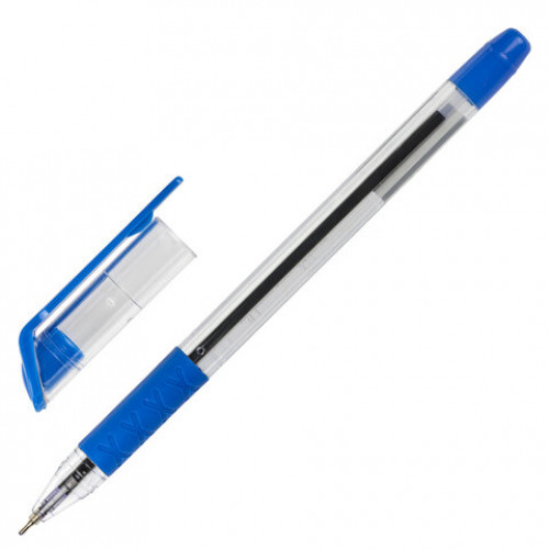 Ручка шариковая масляная с грипом STAFF OBP-279, СИНЯЯ, игольчатый узел 0,7 мм, линия письма 0,35 мм, 142988