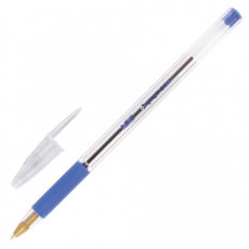Ручка шариковая с грипом BIC Cristal Grip, СИНЯЯ, корпус прозрачный, узел 1 мм, линия письма 0,32 мм, 889985