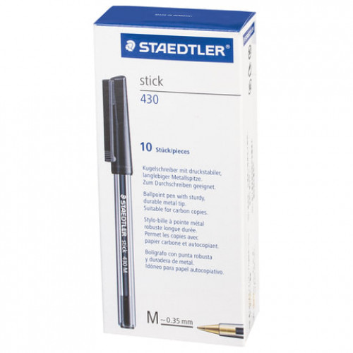 Ручка шариковая STAEDTLER (Германия) Stick, ЧЕРНАЯ, корпус прозрачный, узел 1 мм, линия письма 0,35 мм, 430 M-9