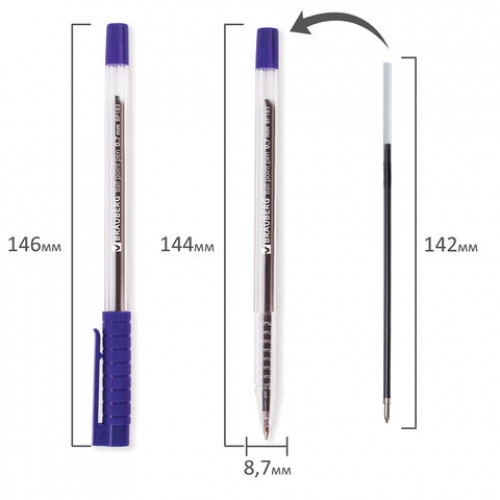 Ручка шариковая BRAUBERG Flash, СИНЯЯ, корпус прозрачный, узел 0,7 мм, линия письма 0,35 мм, 141031