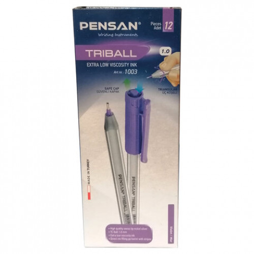 Ручка шариковая масляная PENSAN Triball, ФИОЛЕТОВАЯ, трехгранная, узел 1 мм, линия письма 0,5 мм, 1003/12
