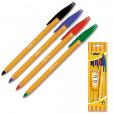 Ручки шариковые BIC, набор 4 шт., Orange Original Fine, пластиковая упаковка с европодвесом, ассорти, 8308541