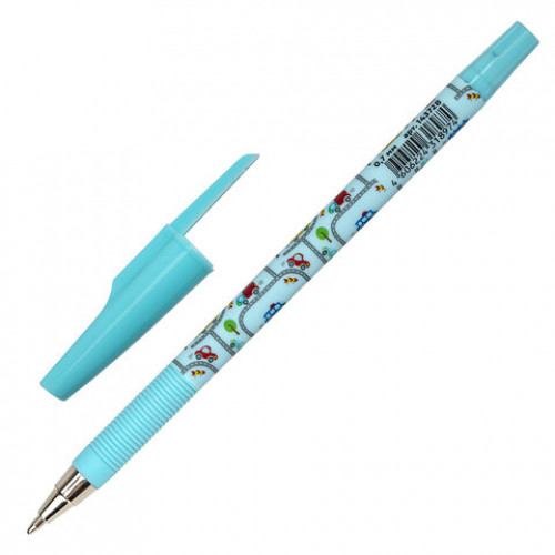Ручка шариковая ЮНЛАНДИЯ CARS, синяя, SOFT TOUCH покрытие, узел 0,7 мм, линия письма 0,35 мм, 143728