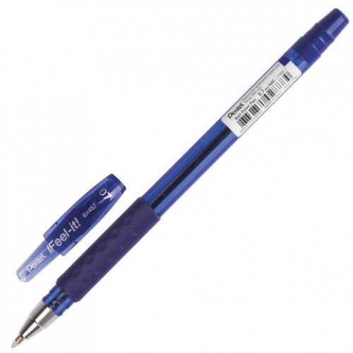 Ручка шариковая масляная с грипом PENTEL (Япония) Feel It!, СИНЯЯ, трехгранная, узел 0,7 мм, линия письма 0,27 мм, BX487, BX487-C