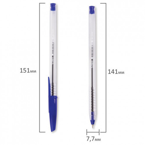 Ручка шариковая масляная STAFF Basic, СИНЯЯ, корпус прозрачный, игольчатый узел 0,7 мм, линия письма 0,35 мм, 141705