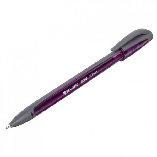 Ручка шариковая масляная BRAUBERG BOMB GT Metallic, СИНЯЯ, прорезиненный корпус ассорти, узел 0,7 мм, линия письма 0,35 мм, 143348