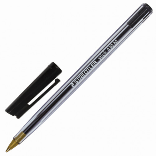 Ручка шариковая STAEDTLER (Германия) Stick, ЧЕРНАЯ, корпус прозрачный, узел 1 мм, линия письма 0,35 мм, 430 M-9