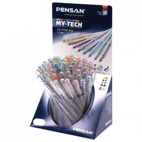 Ручка шариковая масляная PENSAN My-Tech Colored, палитра ярких цветов АССОРТИ, 0,7 мм, дисплей, 2240, 2240/S60R-8