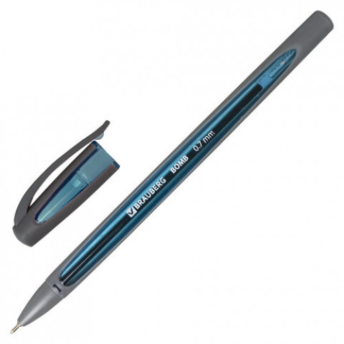 Ручка шариковая масляная BRAUBERG BOMB GT Metallic, СИНЯЯ, прорезиненный корпус ассорти, узел 0,7 мм, линия письма 0,35 мм, 143348