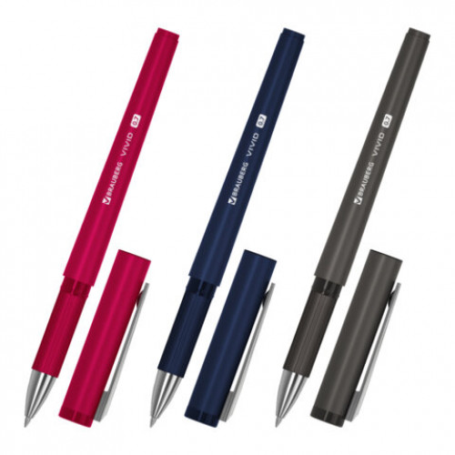 Ручки шариковые с грипом BRAUBERG VIVID, НАБОР 3 ШТУКИ, СИНИЕ, SOFT TOUCH покрытие, узел 0,7 мм, линия письма 0,35 мм, 144401