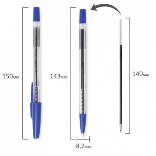 Ручка шариковая BRAUBERG Note, СИНЯЯ, корпус прозрачный, узел 0,7 мм, линия письма 0,35 мм, 141146