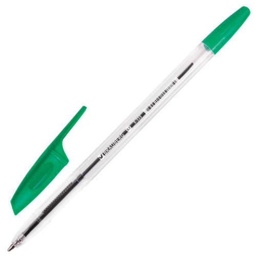 Ручка шариковая BRAUBERG X-333, ЗЕЛЕНАЯ, корпус прозрачный, узел 0,7 мм, линия письма 0,35 мм, 142408