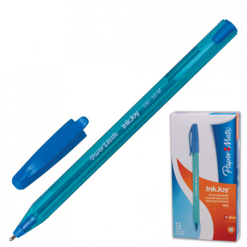 Ручка шариковая PAPER MATE Inkjoy 100, ГОЛУБАЯ, корпус тонированный голубой, узел 1,2 мм, линия письма 1 мм, S0977340
