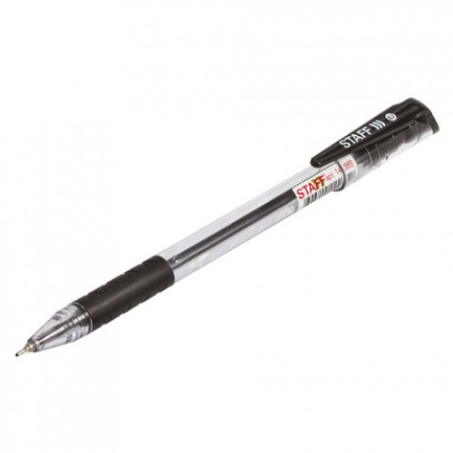 Ручка шариковая масляная с грипом STAFF OBP-279, ЧЕРНАЯ, игольчатый узел 0,7 мм, линия письма 0,35 мм, 142989