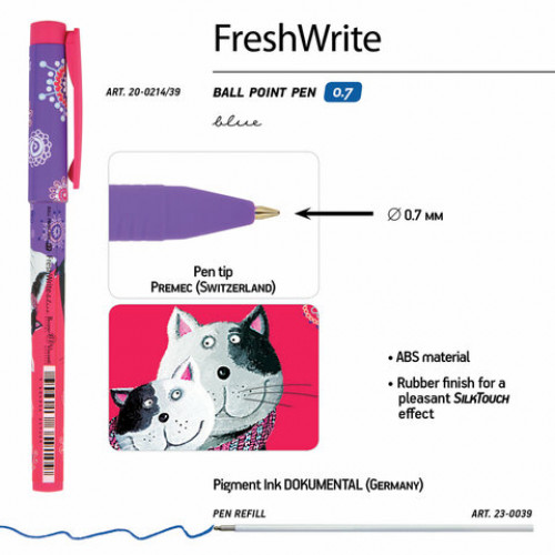 Ручка шариковая BRUNO VISCONTI FreshWrite, СИНЯЯ, Обнимающиеся коты, узел 0,7 мм, линия письма 0,5 мм, 20-0214/39