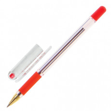 Ручка шариковая масляная с грипом MUNHWA MC Gold, КРАСНАЯ, корпус прозрачный, узел 0,5 мм, линия письма 0,3 мм, BMC-03