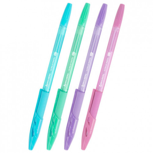 Ручки шариковые с грипом BRAUBERG ULTRA GT PASTEL, НАБОР 4 ШТУКИ, СИНИЕ, узел 0,7 мм, линия 0,35 мм, 144533