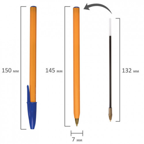 Ручка шариковая STAFF Basic Orange BP-01, письмо 750 метров, СИНЯЯ, длина корпуса 14 см, узел 1 мм, 143740