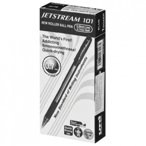 Ручка шариковая масляная с грипом UNI (Япония) JetStream, ЧЕРНАЯ, корпус черный, узел 0,7 мм, линия письма 0,35 мм, SX-101-07 BLACK