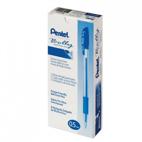 Ручка шариковая масляная с грипом PENTEL (Япония) Bolly, СИНЯЯ, узел 0,5 мм, линия письма 0,25 мм, BK425-CN
