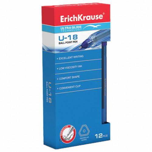 Ручка шариковая масляная ERICH KRAUSE Ultra Glide U-18, СИНЯЯ, узел 1 мм, линия письма 0,5 мм, 32534