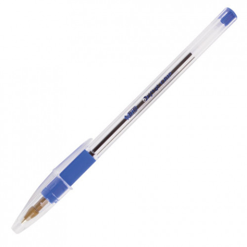 Ручка шариковая с грипом BIC Cristal Grip, СИНЯЯ, корпус прозрачный, узел 1 мм, линия письма 0,32 мм, 889985