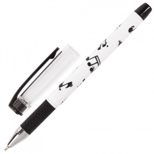 Ручка шариковая масляная с грипом BRAUBERG BLACK&WHITE Melody, СИНЯЯ, узел 0,7 мм, линия письма 0,35 мм, 142658