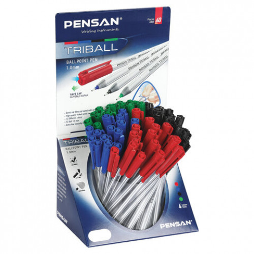 Ручка шариковая масляная PENSAN Triball Colored, классические цвета АССОРТИ, ДИСПЛЕЙ, 1003/S60-4